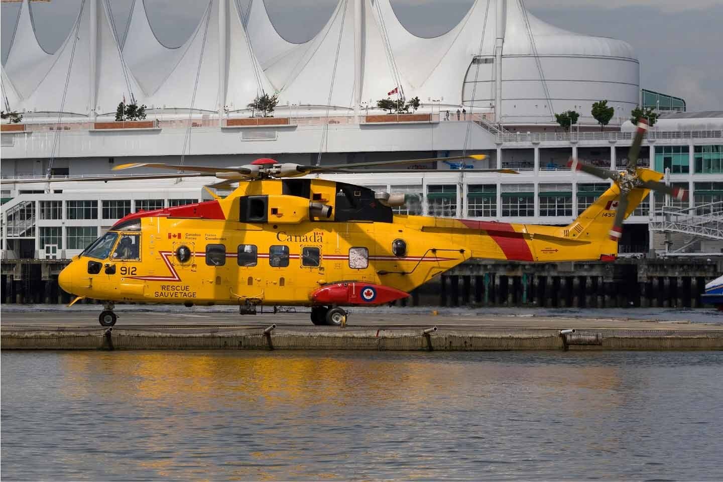 Canadian search and rescue helicopter in Vancouver Harbour